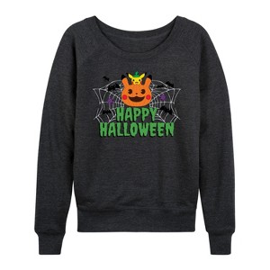Women's - Pokémon - Happy Halloween Lightweight French Terry Wide Neck Long Sleeve Shirt - 1 of 4