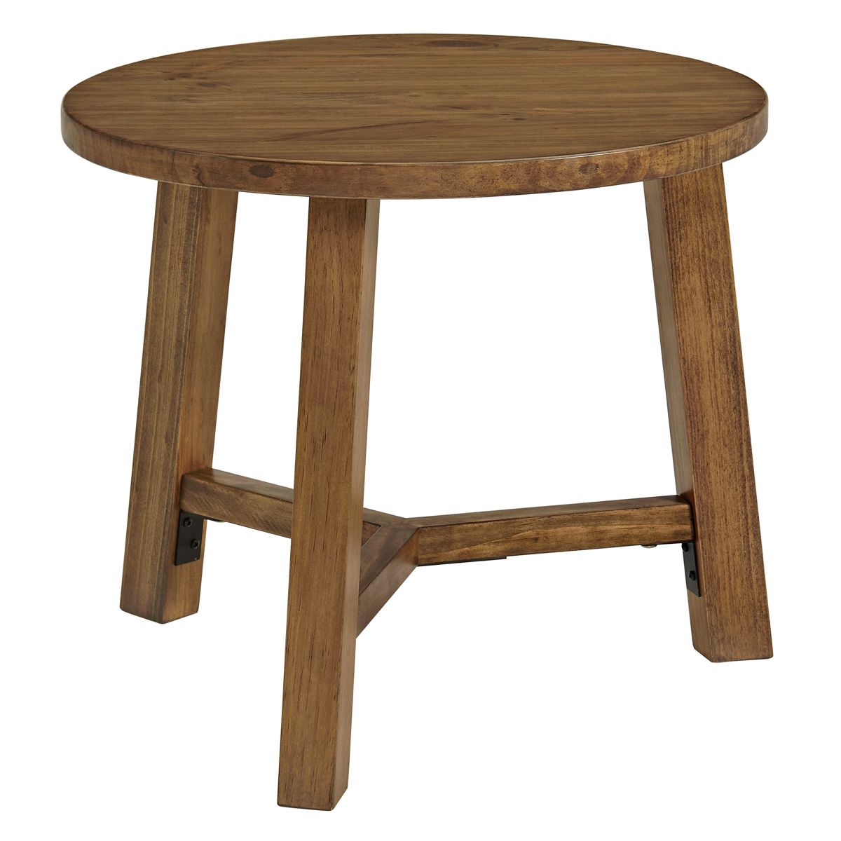 Alaterre Furniture Newbury Collection 20-Inch Round End Table or Nightstand, Solid Wood Farmhouse Accent Table, Pecan Finish - thumbnail 2