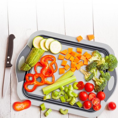 Gray Silicone Collapsible Cutting Board with Drainage Hole