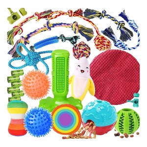 Itopfox 25 Pack Puppy Dog Toys for Teething, Entertainment & Interaction, Chew Toys with Rope, Treat Balls and Squeaky Toys for Puppies & Small Dogs - 1 of 4