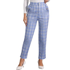 INSPIRE CHIC Women's Vintage Tartan Plaid Elastic Waist Straight Long Trousers - 1 of 4