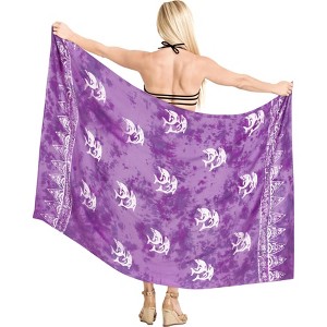 LA LEELA Women's Wraps Swimwear Cover up Sarong Wrap One Size Violet Dolphin - 1 of 4