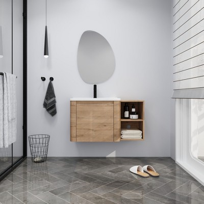 GDFStudio Nibley Wall-Mounted Bathroom Vanity with Ceramic Sink