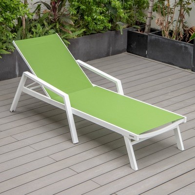 Green Aluminum Patio Chaise Lounge Chair with Armrests