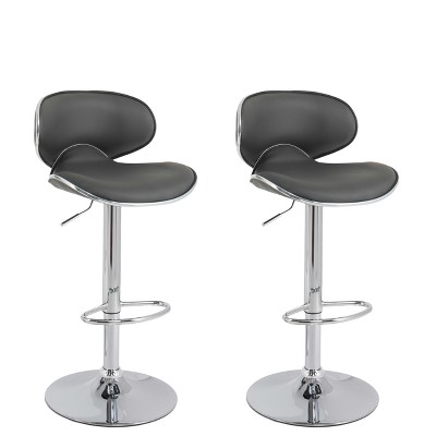 Set of 2 Curved Form Fitting Adjustable Bonded Leather Barstool Dark Gray - CorLiving