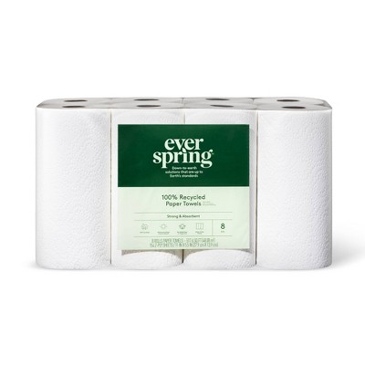 100% Recycled Paper Towels - 8 Rolls - Everspring™