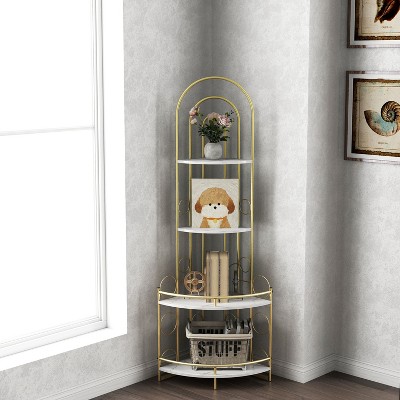 KTMBDW 4-Tier Corner Bookshelf, Modern Style, Plant Stand with Metal Frame, Gold