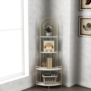 KTMBDW 4-Tier Corner Bookshelf, Modern Style, Plant Stand with Metal Frame, Gold - 1 of 4