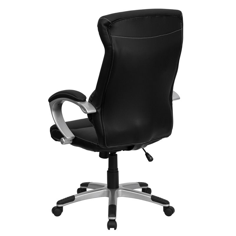 Flash Furniture Karen High Back Black LeatherSoft Executive Swivel Office Chair with Curved Headrest and White Line Stitching, 5 of 8