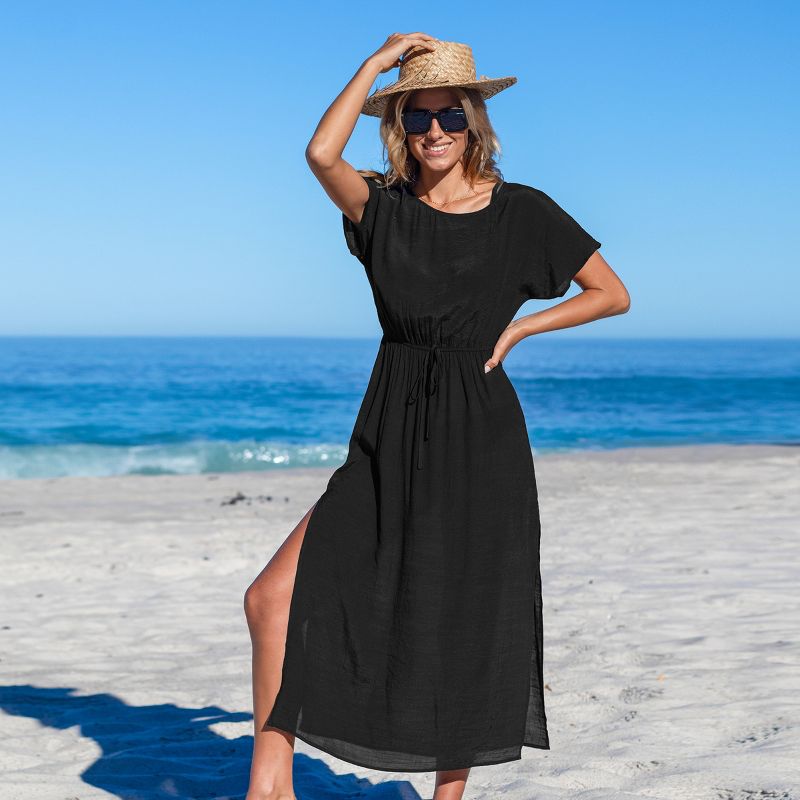 Women's Black Short Sleeve Cover-Up Maxi Dress - Cupshe, 5 of 6