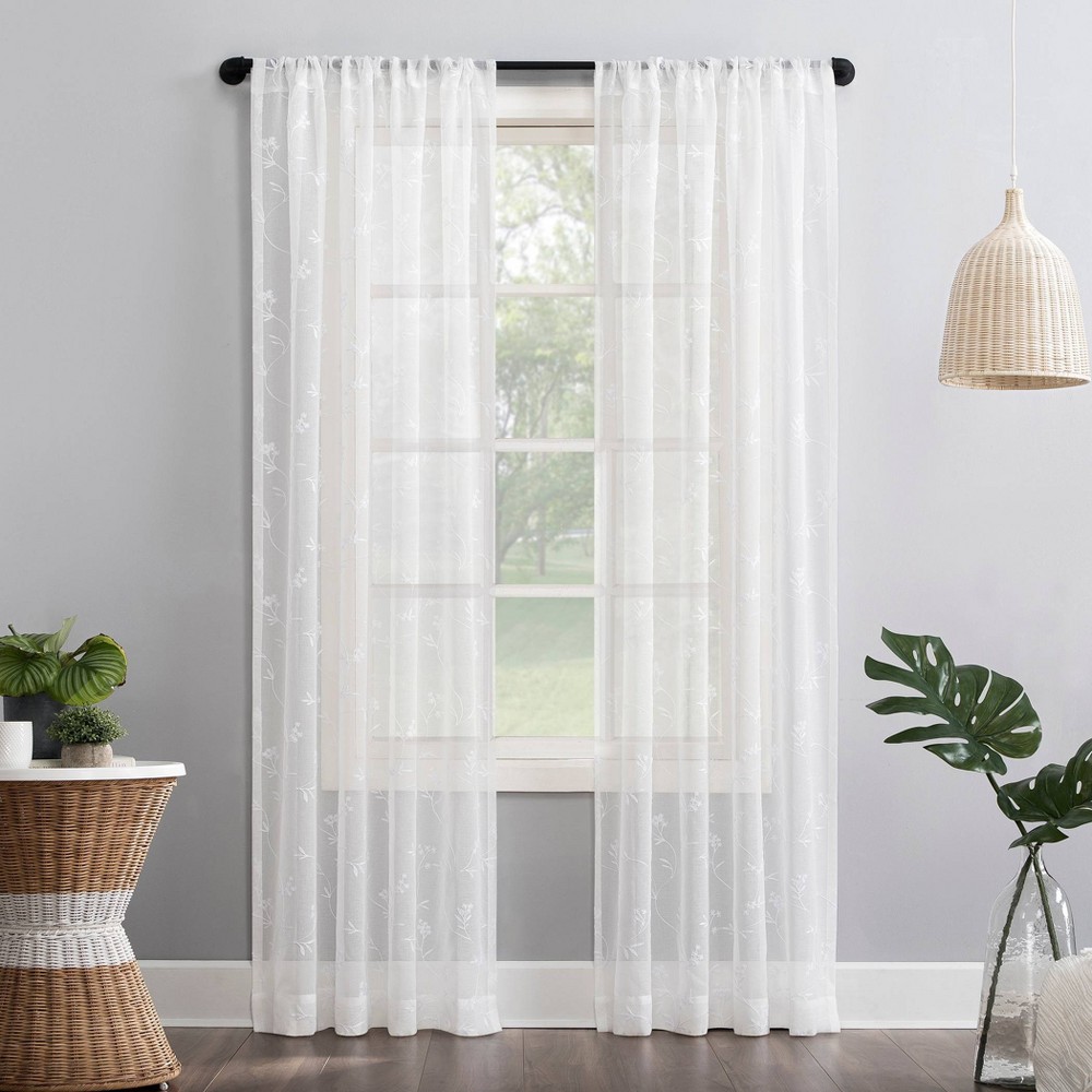 Photos - Curtain Rod / Track 63"x50" Delia Embroidered Floral Sheer Rod Pocket Curtain Panel Ivory - No. 918: Modern Botanical Indoor Panel