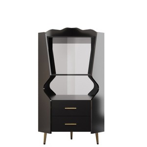 Racxily Wooden Corner Bar Cabinet, 2 Open Shelves & 2 Drawers with Mirrored Back, High Legs Design - 1 of 4