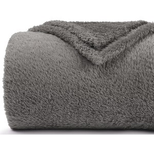 Aoibox Plush Fleece Throw Blanket for Couch and Bed, Fluffy Fuzzy Cozy Soft Blankets All Season Use, Grey - 1 of 4