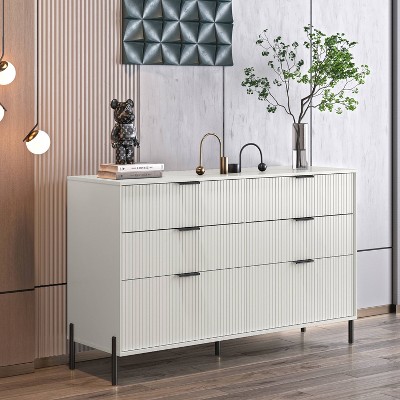 Off-White Vertical 6-Drawer Double Dresser with Soft Close