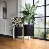 LuxenHome 2-Piece Diamond Pattern Round Metal Cachepot Planter Set, Black with Gold Stands - 4 of 4