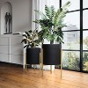 LuxenHome 2-Piece Diamond Pattern Round Metal Cachepot Planter Set, Black with Gold Stands - image 4 of 4