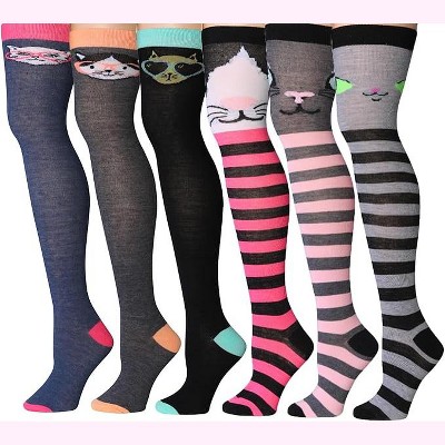 Isadora Paccini Womens 6 Pack Striped Animal Charm Over The Knee High Socks