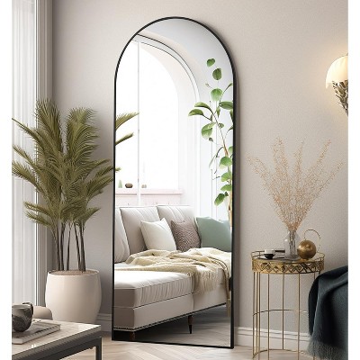 Beautyolove Full Length Mirror, 65"x22" Arched Window Pane Mirrors for Wall Decor, Black Full Body or Wall Mounted Mirrors
