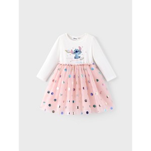 Disney Stitch Toddler Dress Ruffle Long-Sleeve Mesh Overlay Tulle Dress - 1 of 4