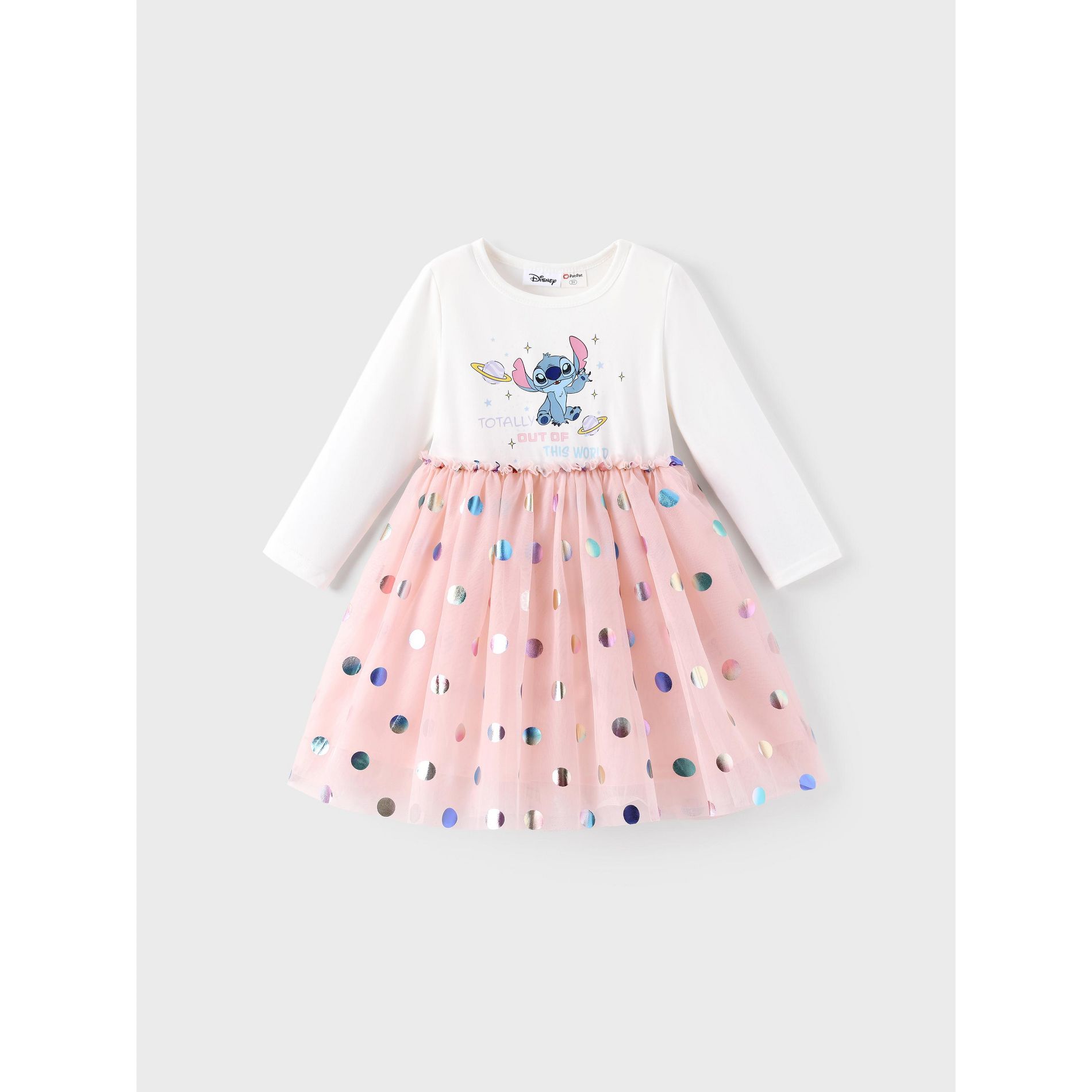 Disney Stitch Toddler Dress Ruffle Long-Sleeve Mesh Overlay Tulle Dress