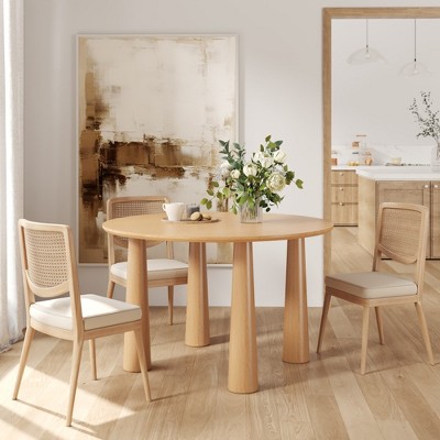 SpassWay 30" Height Contemporary Round Wood Table Versatile Dining Conference Entertaining Solution in Black/Walnut/Natural Wood Finish