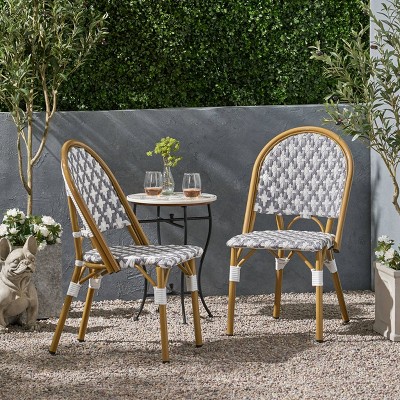 Gray and White Bamboo Print Armless Bistro Chairs, Set of 2
