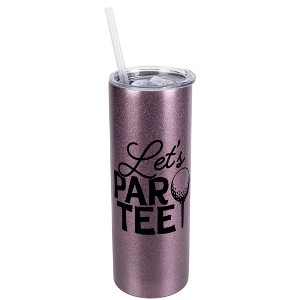 Elanze Designs Rose Gold 20 Ounce Double Wall Stainless Steel Glitter Travel Tumbler With Sliding Lid And Straw, Let's Par Tee - 1 of 4