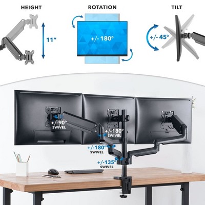 Black Triple Monitor Desk Mount with Gas Spring Arms