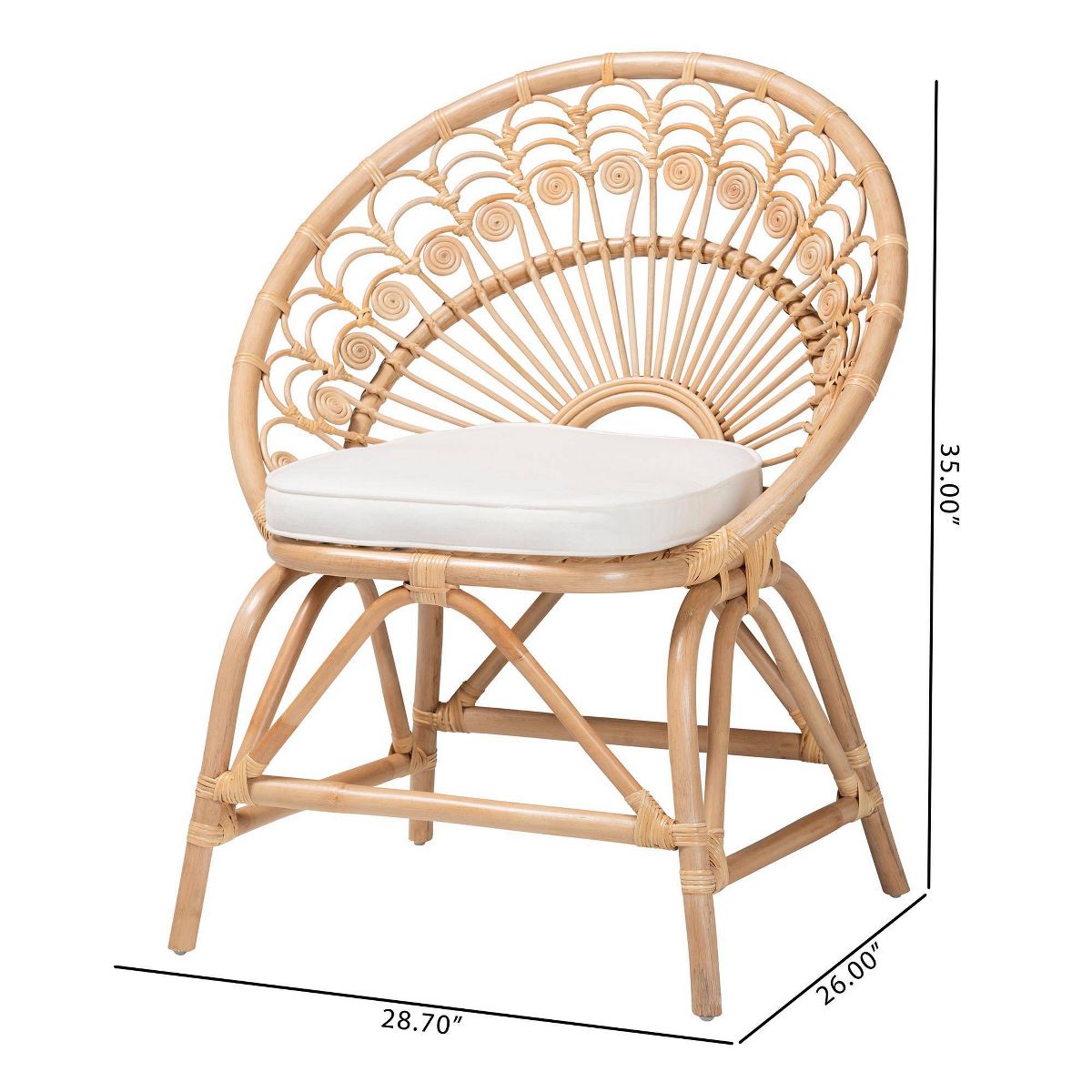 bali & pari Abriella Rattan Peacock Accent Chair Natural Brown: Handcrafted, Bohemian Design, No Assembly Required - thumbnail 10