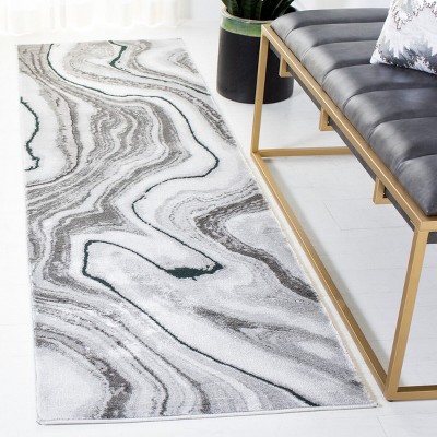 Grey and Green Abstract Hand-knotted Synthetic Area Rug
