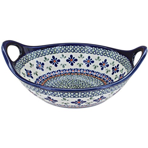 Blue Rose Polish Pottery  Flowering Peacock Large Mixing Bowl