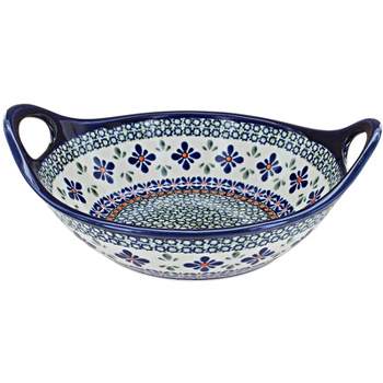 Blue Rose Polish Pottery 1813 Zaklady Small bowl with Handles