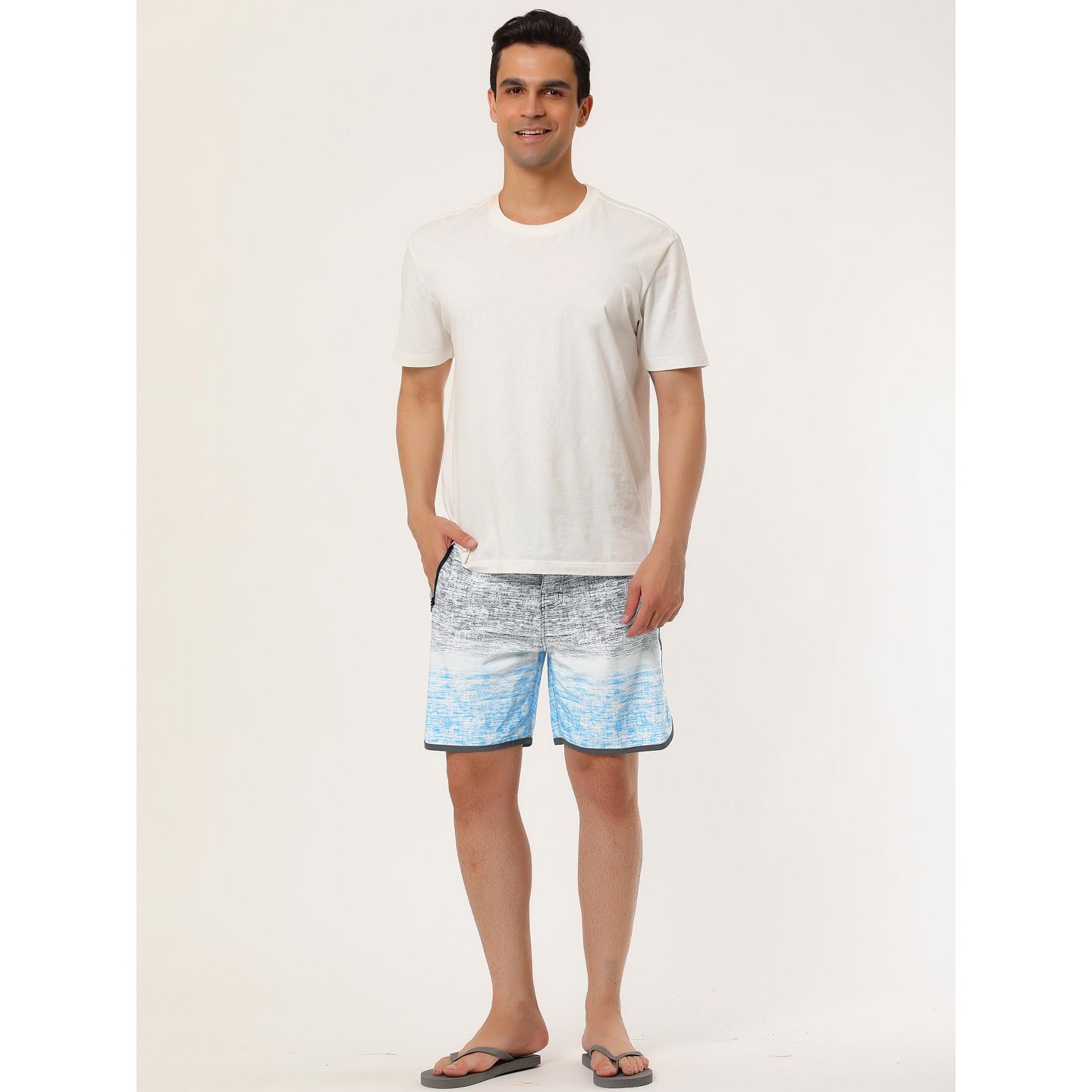 Мужские шорты INSPIRE CHIC Summer Drawstring Color Block Printed Swim Beach Shorts Red Navy 36, цвет: Серый — фото 3