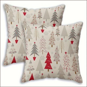 Lomsoe 2pcs Christmas Tree Decorative Pillow Covers - Red, Grey & White Holiday Cushion Cases with Zipper Closure, Sofa, Living Room, Bedroom Decor - 1 of 4