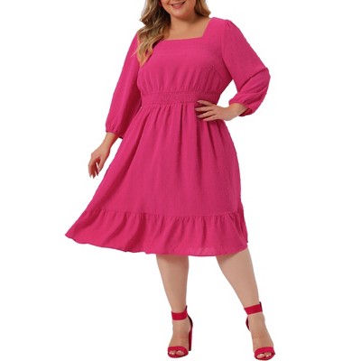 Agnes Orinda Women's Plus Size Casual Floral Short Sleeve Knee Length Shirt  Dress Pink 4X