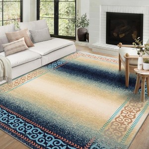 Washable Runner Rug Modern Abstract Non-Slip Low Pile Foldable Soft Hallway Entry Kitchen Laundry Floor Mat Indoor, Bordered - 1 of 4