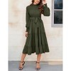 Women's Ruffle Mock Neck Long Sleeve Smocked Midi Dress Casual Elastic Waist Tiered Long Dress - 3 of 4