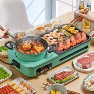 Electric Hot Pot with Grill,1600W 3-in-1 Smokeless Raclette Table Grill for Kitchen, Barbecue Shabu Hot Pot with Non-Stick Cooking Removable Plate - 1 of 4