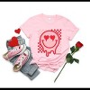 Simply Sage Market S.W.Smiley Valentine Smiley Checkered Short Sleeve Tee - XL - Pink - 3 of 4