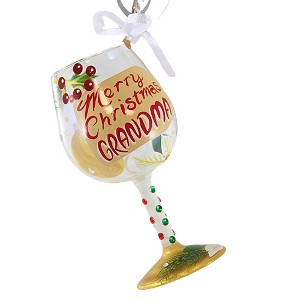 Lolita Glassware 3.75 In Mini Merry Christmas Grandma Mini Wine Glass Christmas Tree Ornaments - 1 of 3