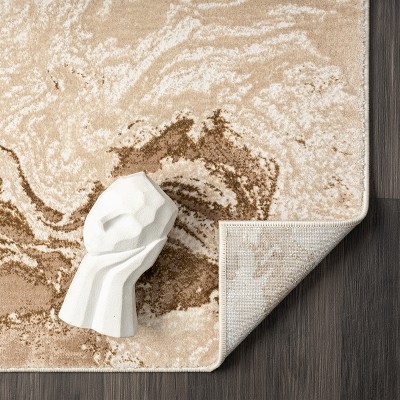 Beige Abstract Swirl 9' x 12' Easy-Care Synthetic Area Rug