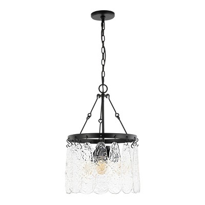 Black Iron and Crystal 3-Light Chandelier