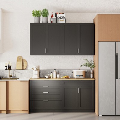 FUFU&GAGA Modular Kitchen Cabinet Set: Wall - Mount + Base Units, Streamlined Storage & Stylish Prep Zone