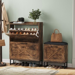 Entryway Shoe Storage Cabinet with Bench, Hidden Shoes Rack - 1 of 4