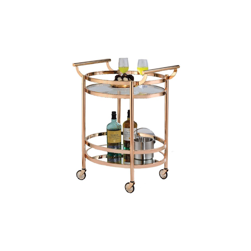 Oval Metal Serving Cart  Glass &amp;#38; Copper - Benzara