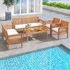 Tangkula 5 Pieces Acacia Wood Patio Conversation Set Outdoor Furniture Sofa Set with Removable Seat Cushions Sectional Sofa & Table Set - 3 of 4