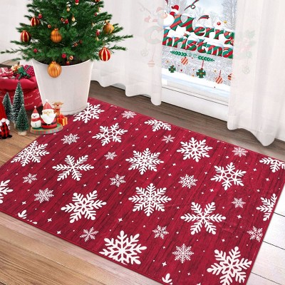 Christmas Area Rug Xmas Snowflake Machine Washable Indoor Carpet Rug