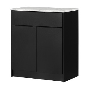 South Shore Olio Kitchen Island Matte Black/Faux White Marble - 1 of 4