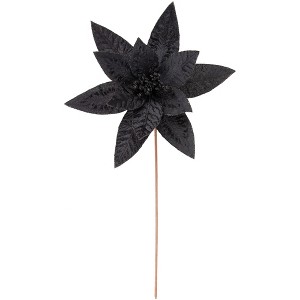 Northlight 25" Black Glittered Poinsettia Christmas Floral Stem Spray - 1 of 4