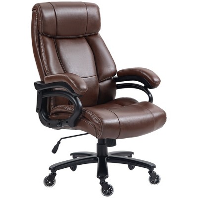 Brown High Back Leather Executive Swivel Office Chair with Fixed Arms